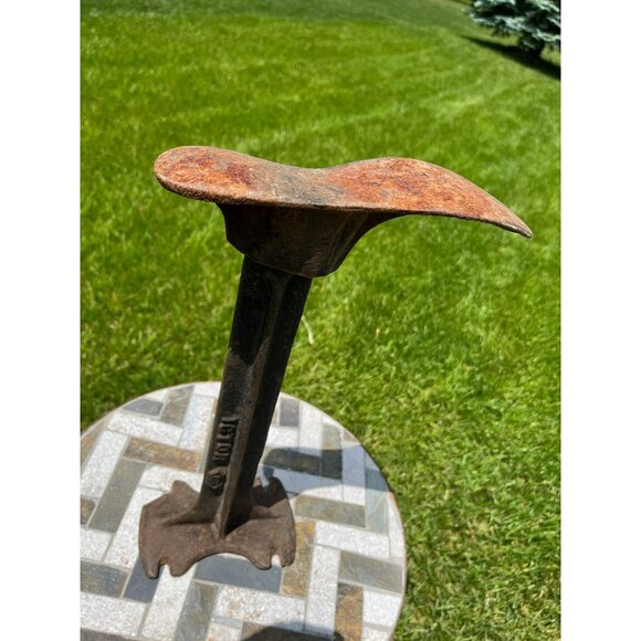 Antique Decorative Black Cast Iron Cobbler Shoe Stand & Form Mold Shoemaker Tool